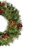 Perfect Holiday Pre-Lit and Unlit 24" Cheyenne Pine Wreath with Pine Cones & Holly Berry Clusters