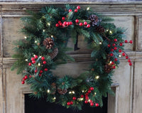 Perfect Holiday Mixed Pine and Berry with Pine Cone Artificial Christmas Wreath - 24-Inch, Unlit